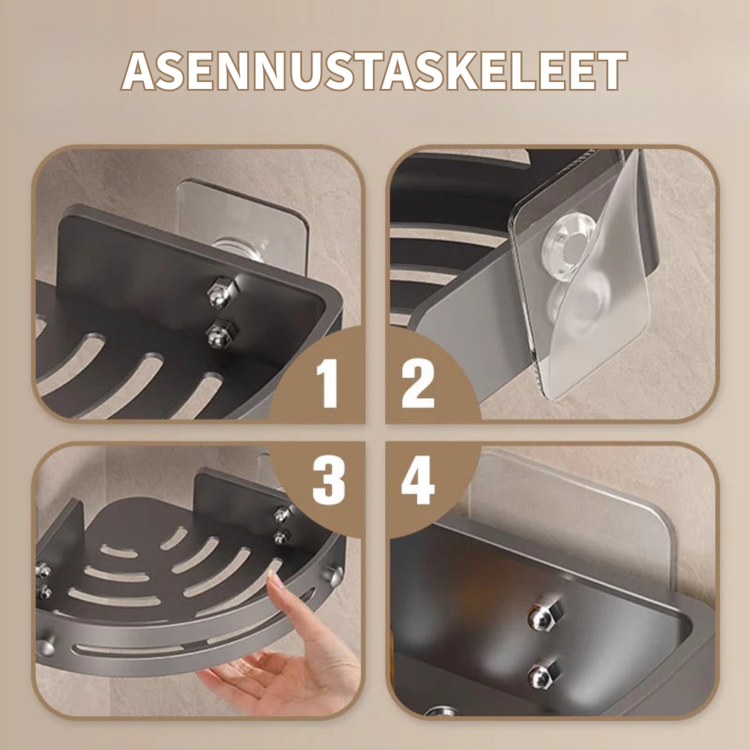 Kulmasuihkuhylly ilman porausta