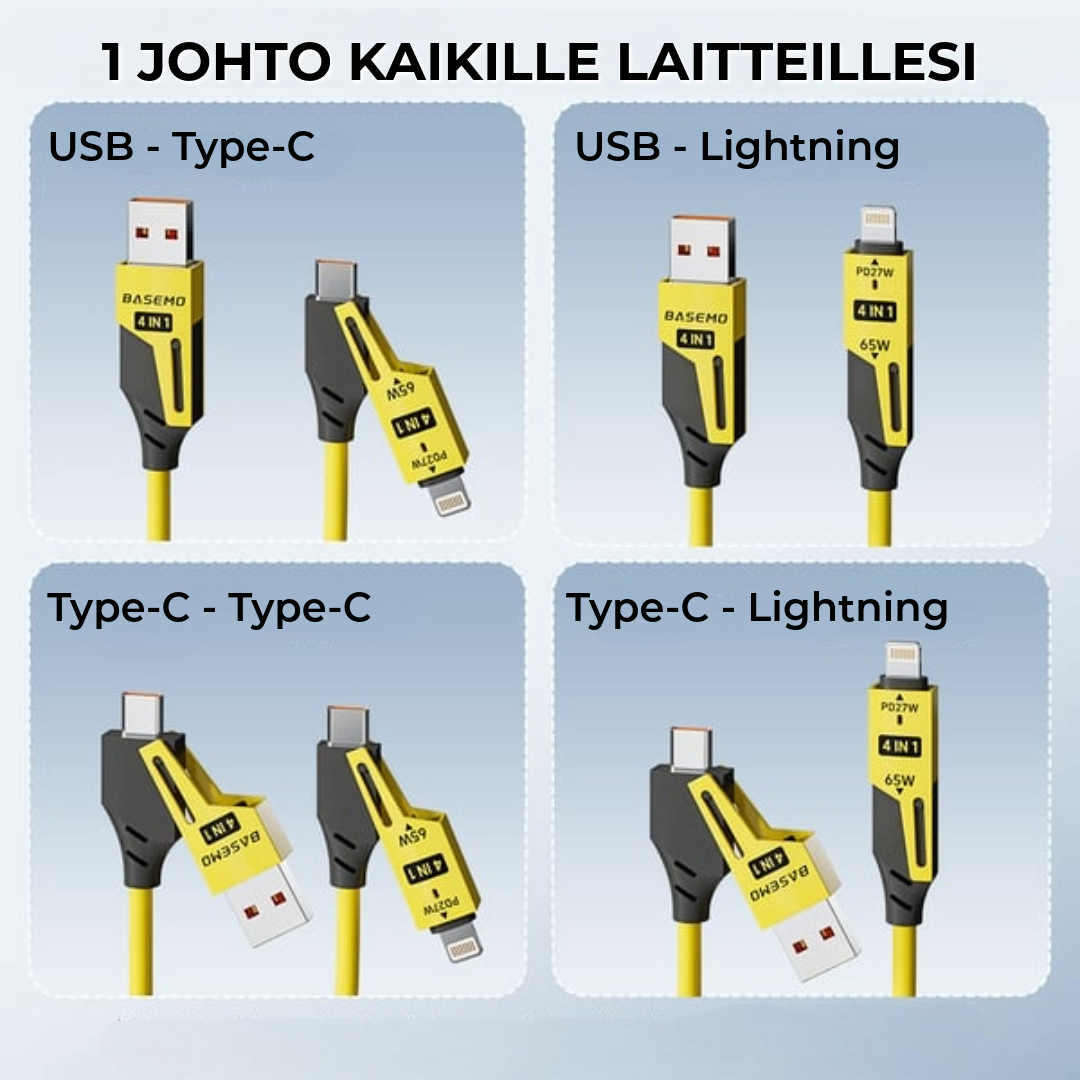 4-in-1 Vedettävä Laturi | 150 cm