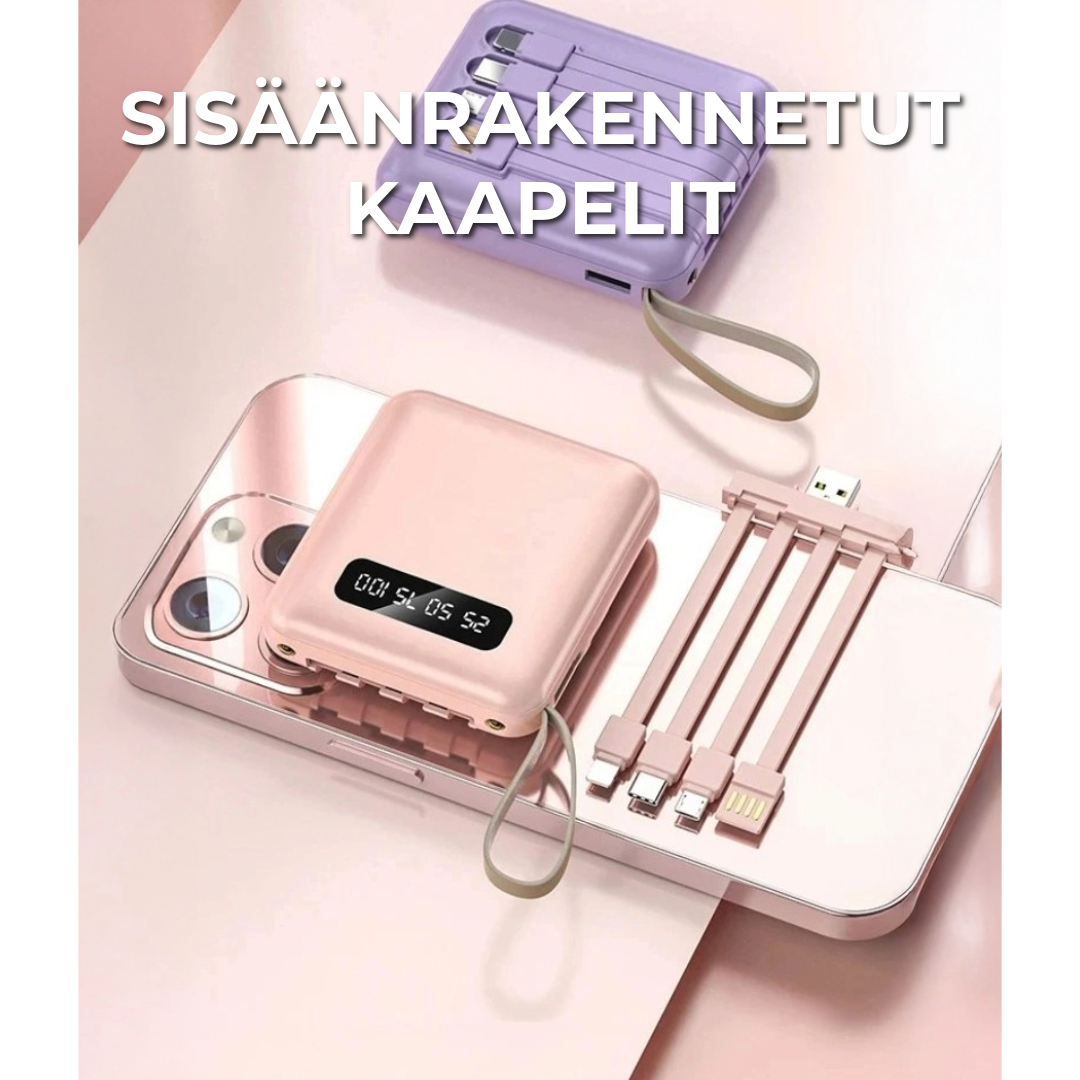 5000mAh Mini Power Bank Sisäänrakennetuilla Kaapeleilla | + Sisäänrakennettu Taskulamppu