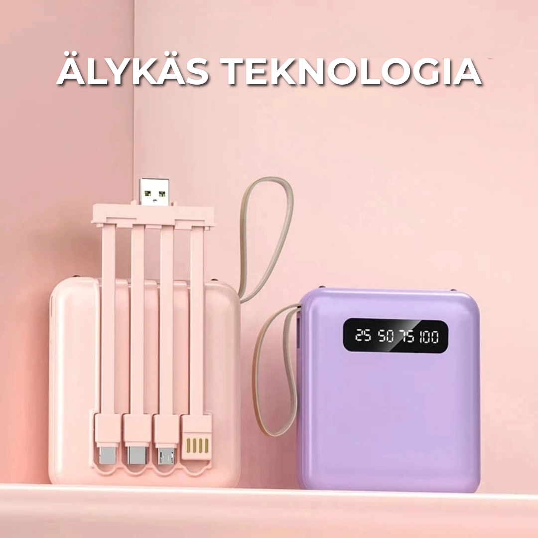 5000mAh Mini Power Bank Sisäänrakennetuilla Kaapeleilla | + Sisäänrakennettu Taskulamppu