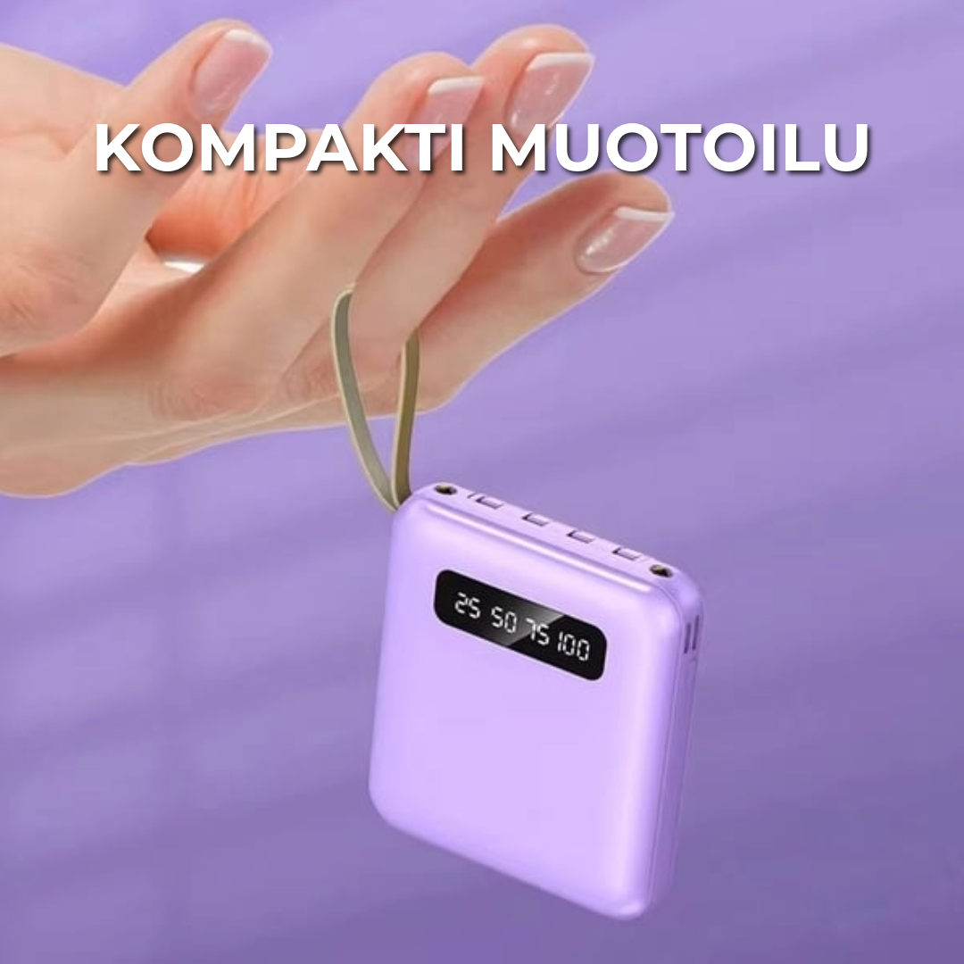 5000mAh Mini Power Bank Sisäänrakennetuilla Kaapeleilla | + Sisäänrakennettu Taskulamppu